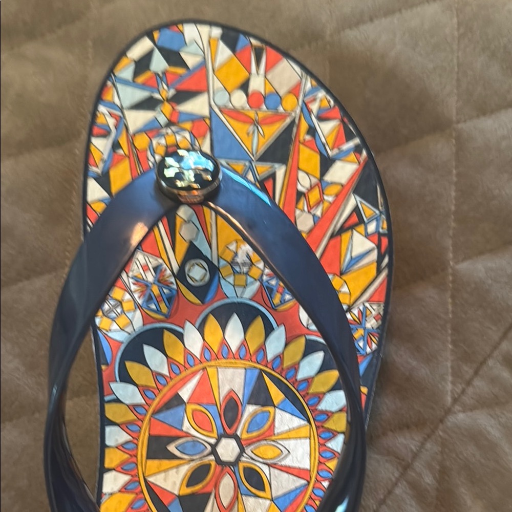 Tory Burch Red and Orange Sandals Vibrant Floral Design - Picture 3 of 4